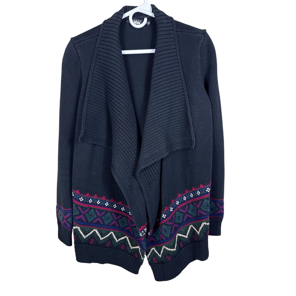 Lauren Ralph Lauren Black Label Cotton Wool Fair Isle Cardigan Women Size XL